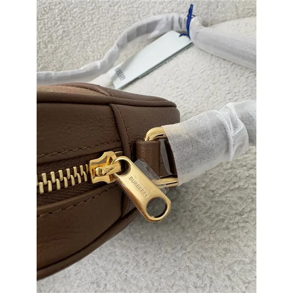 Burberry Brown Leather camera Bag with Signature Check